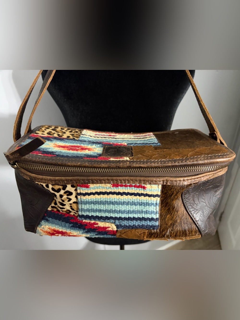STS Patchwork Leather Cosmetic Western Bag in Brown and Multicolor